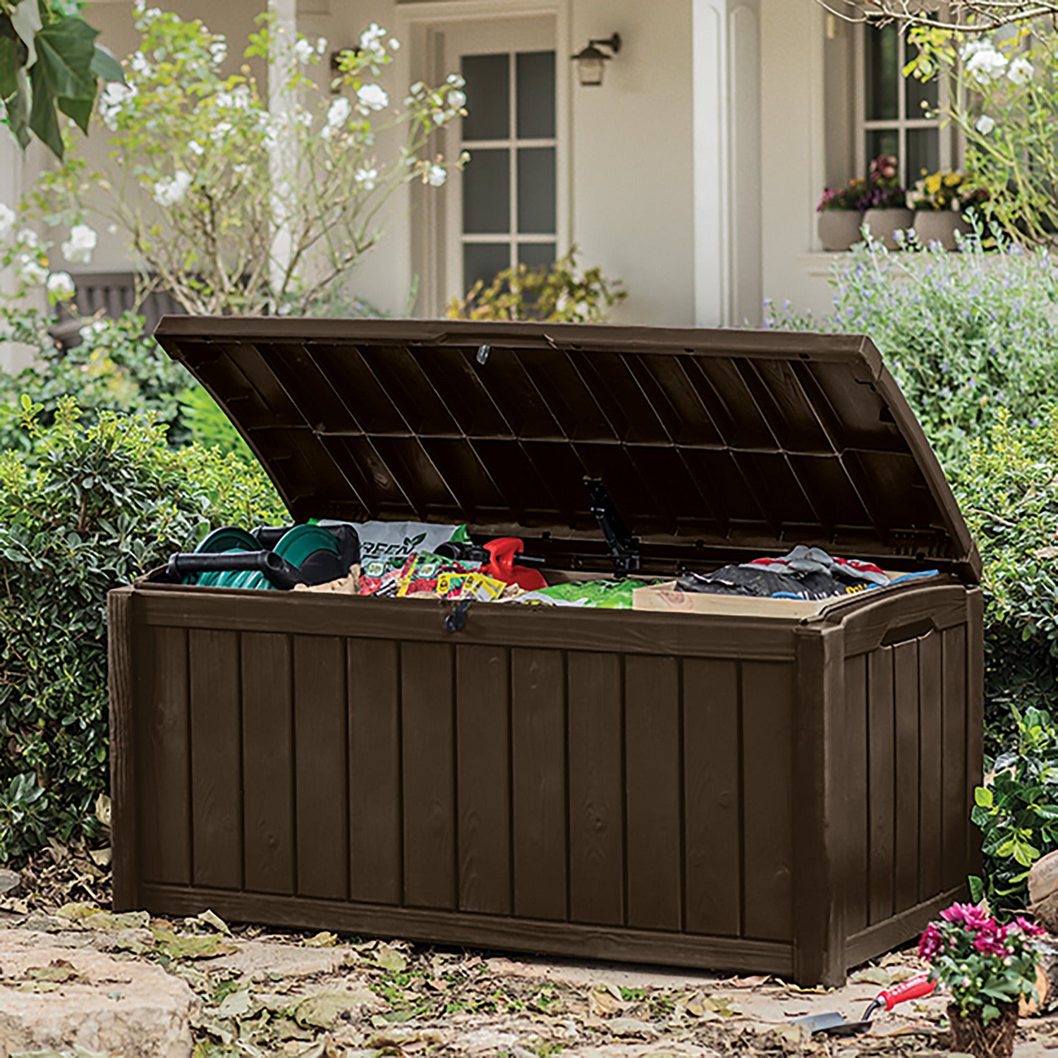 KETER - Baule da giardino marrone GlenWood 390L - h61x128x65 cm